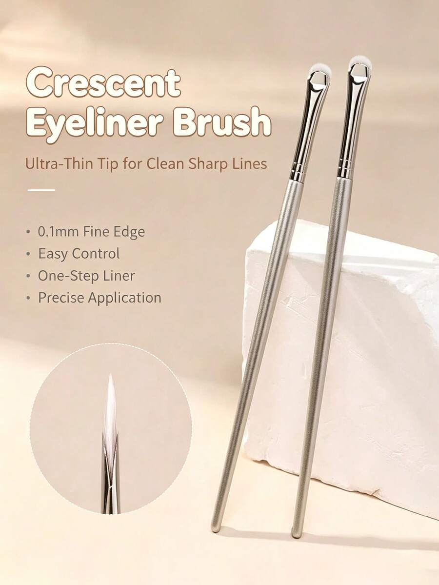 Crescent‑Shape Eyeliner Brush, Thin Blade Eye Makeup Brush For Lower Lash Line, Precise Detail Eyeshadow Brush For Lying Silkworm & Highlight, Ultra‑Thin Fine Edge Eye Contour Brush, Soft Bristles Precision Cosmetic Brush For Sharp Clean Eye Lines - Multicolor - View 1