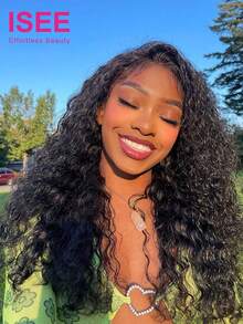 ISEE Women's Water Wave Drawstring Half Wig, Real Hair Hairline InvisiFit Banded Flip Wig, 180% Density, 14-16 Inch Bob Style, 18-28 Inch Regular Style, Free Shipping, Affordable Daily Wear - SNatural - View 3