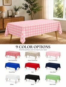 Thickened PEVA Rectangular Disposable Tablecloth, Waterproof And Oil-Proof, Plaid Pattern And Solid Color Options, Suitable For Birthday Party, Picnic, Wedding Banquet, Home Dining Table Decoration, 9 Colors Available - Pink Plaid - View 2