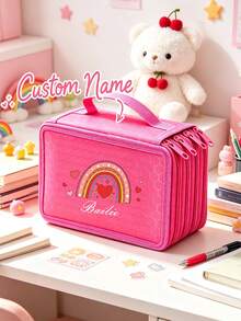 Customizable Name Colorblock Tote Pencil Case, Customizable 3D Cartoon Stationery Pencil Case, Student Stationery Storage Bag, Portable Large Capacity, Suitable For Back To School Gifts - Multicolor - View 1