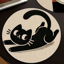 1/4/6pcs Minimalist Cartoon Black Cat Hand-Painted Pattern Placemats, Suitable For Home Kitchen, Made Of Polyester Fiber, Kitchen Table Decoration And Party Scene Decoration - Multicolor - View 7