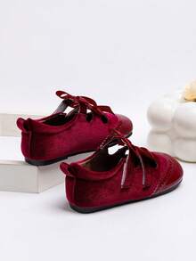 1 Pair Fashionable Beautiful Bow Flat Shoes For Girls Daily Wear - Burgundy - View 5