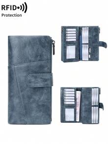 MIYIN Fashionable Retro Patchwork Design Women's Wallet RFID Anti-Theft Multi-Function Large Capacity Tri-Fold Wallet Credit Card Holder Can Store Credit Cards/ID Cards/Coins/Cash/Receipts, Women's Double Zipper Clutch - Multicolor - View 13