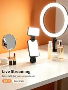 1pc Mini Clip-On LED Selfie Fill Light, 3 Color Modes And Adjustable Brightness, Portable Lighting For Phone, Laptop, Camera, Suitable For Selfie, Video Call, Vlog, Set Available, Accessories Sold Separately - Multiple Styles - View 1