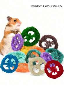 2/4PCS Colored Loofah Slice Small Pet Chew Toy, Handmade Gnaw Accessory For Hamster Rabbit Guinea Pig Rodents, Help Trim Teeth Ease Anxiety Relax Mood, Random Color Shipment Cage Supplies Pet Present For Birthday Holiday Festival - View 10