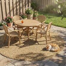 1pc Brown Pineapple Round Rug, Faux Sisal Material, Minimalist Round Carpet, Suitable For Indoor And Outdoor, Soft And Machine Washable, Ideal For Patio, Balcony, Beach, Picnic, Modern Decorative Mat - A - View 5