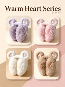 4pcs Foldable Bear Earmuffs For Winter Warmth, Cute Cartoon Plush Windproof Ear Warmers For Students. - Multicolor - View 2