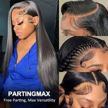 13x6 Invisible Lace Front Wig Mixed Hair 13x4 Natural Black Straight Hair HD Transparent Lace Front Wig Mixed Hair Pre-Plucked With Baby Hair 200% Density Ready To Wear 5x5 Glueless Wig Suitable For Women All Skin Tones Halloween Wig Natural Black - Natural & Black - View 5