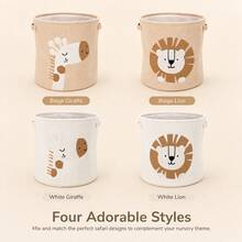 1pc[Large Capacity Storage Basket] Lion & Giraffe Cartoon Pattern Storage Bin, Fabric Foldable Laundry Basket, Clothing Organizer Bin, Living Room Multi-Functional Storage Bucket - Multicolor - View 9