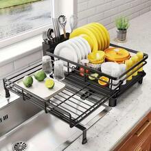 1pc Expandable Dish Rack - Large Sink Drainer, Suitable For Kitchen Countertop Coffee Machine Utensil Draining Rack With Drainage Function - Multicolor - View 4