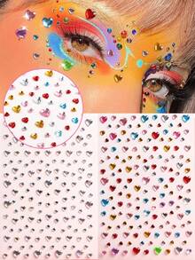 2PCS Large Heart 3D Asymmetrical Self-Adhesive Rhinestone Y2K Women's Face 3D Decorative Rhinestone Stickers Holiday Gift DIY Music Festival Party Makeup Ball Face Decoration Rhinestone Stickers - Multicolor - View 8