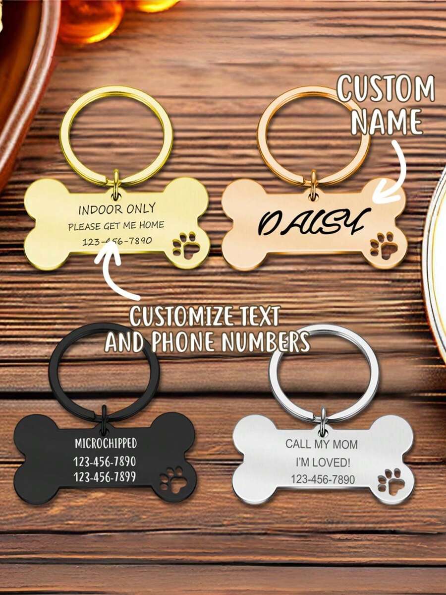 Bone-Shaped Personalized Dog Tag - Double-Sided Engraved Pet Name Tag, Double-Sided Stainless Steel Pet ID Tag, Highly Decorative, Exquisitely Engraved, Stainless Steel Material, Fashionable, Colorful, Vintage, Cute, Minimalist, Adorable, Customizable, Unique, Suitable For Anniversary, Birthday And Other Occasions.