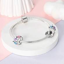 1pc Romantic Floral 925 Sterling Silver Colorful Butterfly Flower Heart Pendant Bead, Women's DIY Bracelet Spacer, Delicate Spring Jewelry Gift - Multicolor - View 5