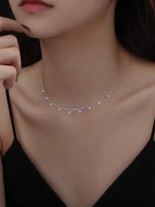 1 Stück S925 Sterling Silber zarte elegante Süßwasser-Tränen-Anhänger Halskette für Frauen, mit Strass besetzt, minimalistisches Nischen-Luxus-romantisches Design, modisches ästhetisches Halsaccessoire, durchdachtes Geschenk für Liebhaber, Freunde, Geburtstag, Jahrestag, Feiertag - Diamant - Übersicht 7