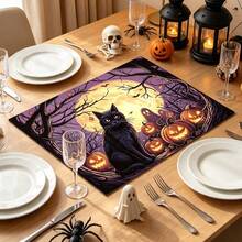 1pc Dish Drying Mat, Coffee Machine Mat, Halloween Black Cat Theme Dish Drying Mat, Vintage Moon Night Ghost Pumpkin Pattern, Suitable For Holiday Tabletop Decoration, Vintage Atmosphere Home Decor, Multi-Purpose Drying Mat, Family Gift, Tabletop Decoration - XYLSD-998 - View 5