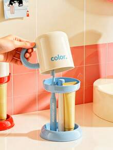 1pc Large Capacity Toothbrush Holder Cup Rack, No-Drill Wall-Mounted, Non-Falling, Drop-Resistant, Thickened ABS Plastic, INS Minimalist Sweet Cute Macaron Soft Colorful Style, Smooth Design With Drainage Holes, Independent Cup Slots, Side Hooks For Small Accessory Storage, Detachable Split Structure, Waterproof, Moisture-Proof, Anti-Water Accumulation, Easy To Clean, Fits Most Electric Toothbrushes - Multicolor - View 1