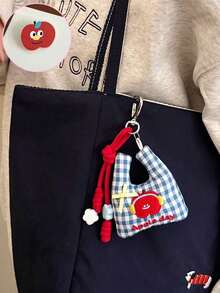 Embroidered Mini Handbag Pendant, Cute Fruit Plaid Bag Charm, Shopping Bag Pendant, Multi-Functional Backpack Accessory, Heart Buckle Keychain Bag Decoration, Holiday Gift, Birthday Gift, Shopping Bag Fruit Heart Buckle Hanging Rope, Girly Backpack Keychain Decoration Pendant, Back To School Essential Backpack Charm, Christmas Gift - Multicolor - View 4
