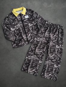 Lurzo Boys Y2K Casual Cardigan Set, Yellow Lapel Tree Pattern Camouflage Print Cardigan Jacket With Straight Leg Pants, Fashionable Outfit - Army Green - View 2