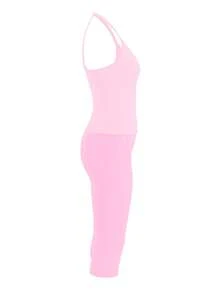 Women's Casual V-Neck Ribbed Knit Tank Top & Fitted Capri Pants Solid Color 2 Pieces Set Summer Outfit Pink Elegant - Pink - View 10