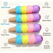 1pc Realistic Rainbow Ice Cream Slow Rebound Squeeze Toy, Cartoon Cone Stress Relief Toy, Desktop Decor Small Gift For Kids And Adults - Multicolor - View 5