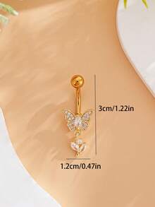 1pc Sexy Butterfly Vine Belly Button Ring, Stainless Steel Body Piercing Jewelry For Women, Daily Wear - Butterfly and Flower Vine - View 6