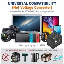 Upgraded Travel Adapter, Portable Global All-In-One Universal Travel Adapter, Power Converter, Wall Charger With Dual USB A/C Charging Ports, Suitable For USA, EU, UK, Australia, Travel Essential, Compact And Portable, Square Design - Black - View 6