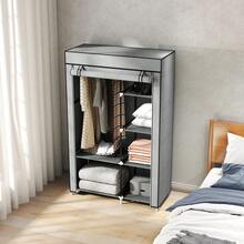 Fabric Wardrobe W/ Shelves Hanging Rail Foldable Wardrobe Light Grey - T0001-01-5955 - View 3