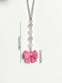 1pc Pink Bow Car Rearview Mirror Hanging Ornament, Cute‑Style Girly Heart Interior Car Decor Pendant, Car Hanging Accessory - A - View 4
