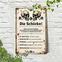 2D Flat - 1pc Vintage Iron Wall Art Retro Art Deco Skull And Floral Metal Sign With German Text, 20X30Cm/8X12In, Durable Home Decor For Kitchen, Living Room, Office, Garden, Perfect For Room Decor - 1PC - View 3