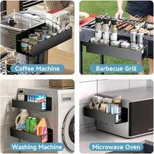 1/2pcs Magnetic Side Storage Rack Set, Suitable For Refrigerator And Washing Machine - No Drilling Required, Easy Installation, Fashionable Black Metal Texture, Wall-Mounted Spice Rack - Black - View 11