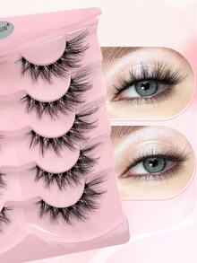 ENCHUW 5 Pairs Manga Lashes With Clear Band Eyelashes Cat Eye Eyelashes Natural Full False Eyelashes Volumized Eyelash Extension - Black - View 4