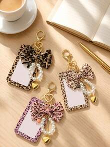 Leopard Print Bow Badge Lanyard, Pearl Heart Keychain Card Holder, Suitable For Women's Office And School Use, Ideal Gift For Back To School Or Back To Work - Multicolor - View 7