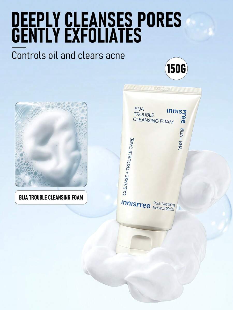 Innisfree Bija 潔顏慕斯 150g/5.29oz | 含水楊酸與蓖麻油 | 韓國保養品 | 溫和清潔 | 無硫酸鹽配方 - Bija Trouble Cleansing Foam - 150g - 查看 1