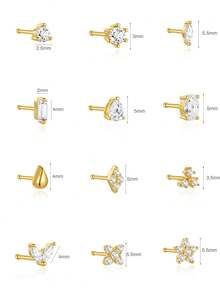 1pc 925 Sterling Silver Sparkling Zirconia Earrings Studs For Women 18K Gold Plated Small Cartilage Piercing Earring Hypoallergenic For Birthday Jewelry - Gold - View 3