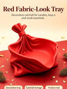 Retro Red Pleated Decorative Tray, Plastic Material, Can Hold Candies, Christmas Ornaments, Jewelry And Keys, Diffusers, Suitable For Kitchen Countertop, Entrance, Dressing Table, Living Room Tabletop, Non-Food Contact - Multicolor - View 4