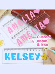 Custom Name Acrylic Ruler, Transparent Acrylic Customized Name Ruler, Personalized 15Cm Straight Measuring Tool, Customized Daily Stationery Accessory, Customizable Gift For Stationery Lovers, Multi-Functional Creative Ruler - Multicolor - View 8