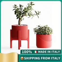 ORIZZONTE Modern Decorative Vase – 3-Piece Set With 2 Vases And 1 Stand In Minimalist Style, For Indoor Plants, Living Room, Desk Or Office, Elegant Design And Dual Personality For Your Home, 100% Made In Italy, Shipping From Italy - Red - Large - View 2