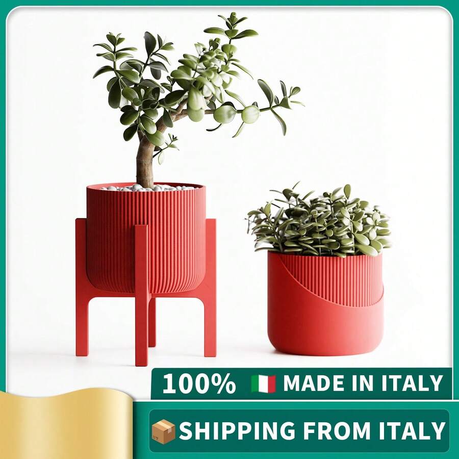 ORIZZONTE Modern Decorative Vase – 3-Piece Set With 2 Vases And 1 Stand In Minimalist Style, For Indoor Plants, Living Room, Desk Or Office, Elegant Design And Dual Personality For Your Home, 100% Made In Italy, Shipping From Italy