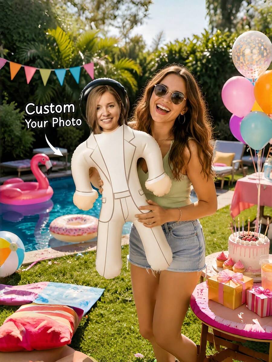 1pc Personalized Inflatable Blow-Up Doll, Customized Face Inflatable Blow-Up, Customized Groom Face Inflatable Blow-Up, Bachelor Party Personalized Inflatable Doll, Funny Wedding Gag Gift For Him, Suitable For Special Occasions