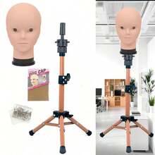 Adjustable Tripod Wig Stand C, Hairstyle Design & Wig Making Training Head, Without T-Shaped Large Pins Wig Cap, Clips And Accessories, Wig Accessories - View 2