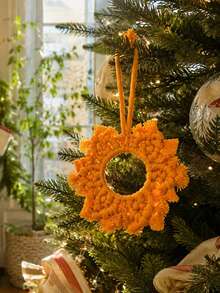 1pc Christmas Yellow Woven Snowflake Hanging Ornament Boho Circular Floral Star Design With Fringe Edges Festive Tree Pendant For Christmas Tree Mantel Window Wall Holiday Party Seasonal Home Decor - Style 3 - View 7