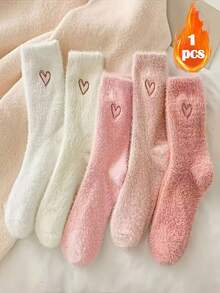 1/3/5 Pairs Per Pack, Thickened Warm, Cute Solid Color, Heart And Bow Patterns Available, Suitable For Spring, Autumn, Winter Wear. Simple Solid Color Mid-Calf Socks, Ideal Gift For Women On Christmas, Valentine's Day And Mother's Day. - Multicolor - View 12