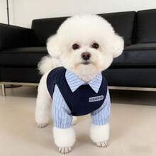 1件寵物襯衫，休閒舒適透氣，春夏風格貓狗衣服，適合泰迪貴賓犬及其他小型寵物 - 藏蓝色 - 查看 14