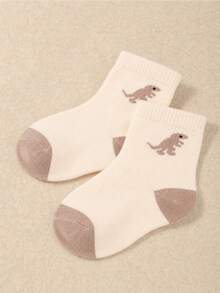 24/12/6 Pairs Random Baby Mid-Calf Socks, Fun Dinosaur Animal Jacquard Pattern Socks, Horizontal Stripe Print Mixed Design, Cute Cartoon Dinosaur Knitted Pattern, Neutral Blue Earth Tone Multi-Color Combination, With Ribbed Elastic Cuff, Soft Breathable And Elastic, Suitable For Little Boys And Girls Daily Casual Wear. - Multicolor - View 4