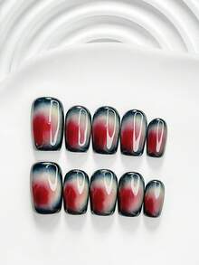 10pcs Kuku Tempel Buatan Tangan Gaya Avant-Garde Y2K, Set Seni Kuku Polygel, Gradien Merah, Kuku Merah & Hitam, Gaya Retro Minimalis, Termasuk Alat Kuku, Tersedia 3 Ukuran: Persegi, Persegi Pendek, Almond, Cocok Untuk Pesta, Dansa, dan Pemakaian Sehari-hari - MultiWarna - View 18