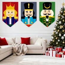 Christmas Curtain Banner , Christmas Snowman And Elk,Elf,Nutcracker & Red Buffalo Plaid Christmas Pattern Triangle Flags, Holiday Home Party Window Wall Decor, Holiday Atmosphere Props,Party Props, Party Favors,Christmas Decorations - Multicolor-a - View 4