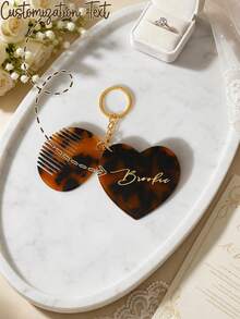 1pc Customized Laser Engraved Personalized Heart Leopard Print Keychain, Car Motel Keychain, Vintage Hotel Keychain, Women's Customized Name Car Keychain, Cute Bridesmaid Proposal Gift Keychain - Leopard - View 1