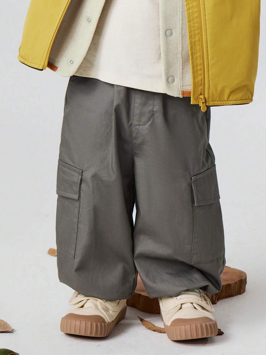 mini bala Unisex Baby Kids Straight‑Leg Cargo Pants New Autumn Loose Comfortable Long Trousers - Morning Gray - View 1