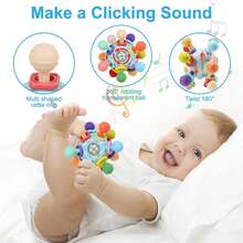 Juguete Sensorial Montessori para Bebés de 0-6 y 6-12 Meses, Mordedor y Sonajero - Beis - Ver 9