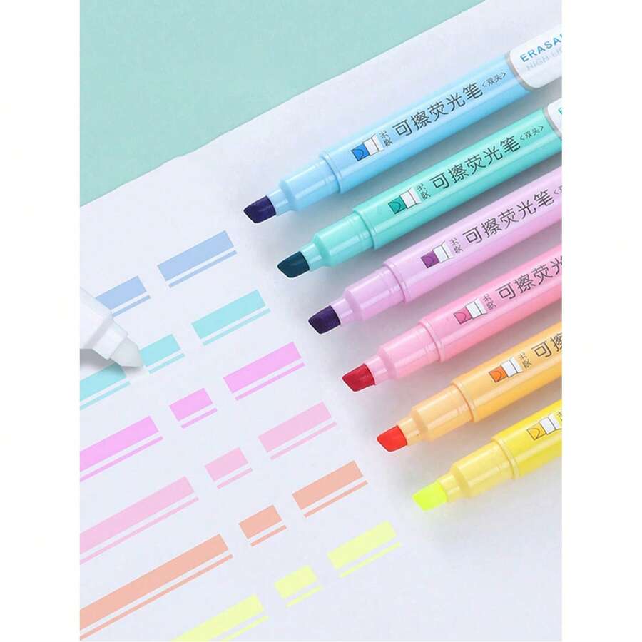 6pcs/Set Erasable Fluorescent Markers, Colorful Doodle Markers, Suitable For Students Note-Taking & Highlighting, Suitable For Note-Taking, Students And Office Workers, Back To School Gift - Multicolor - View 1